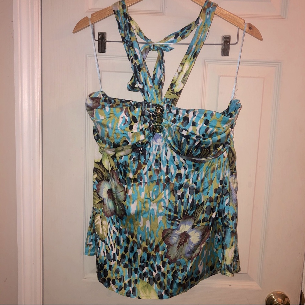 Cache halter. SZ: XL. Silk. Side zip  beautiful print.